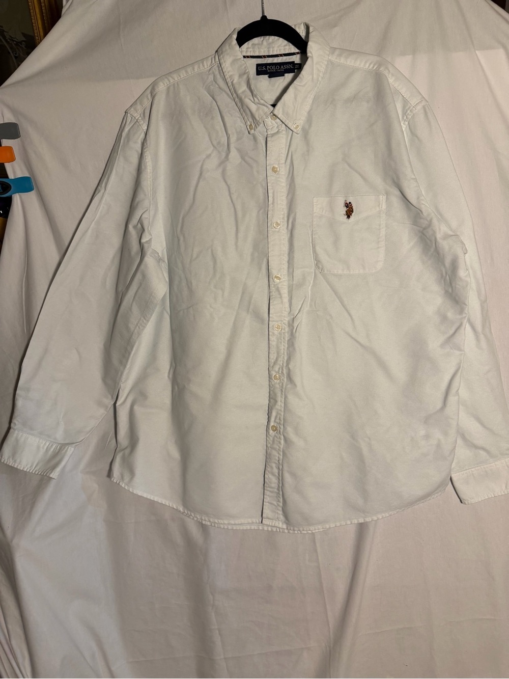 #461 U.S. Polo Assn. White Long-Sleeve Button-Down Shirt with Chest Logo
